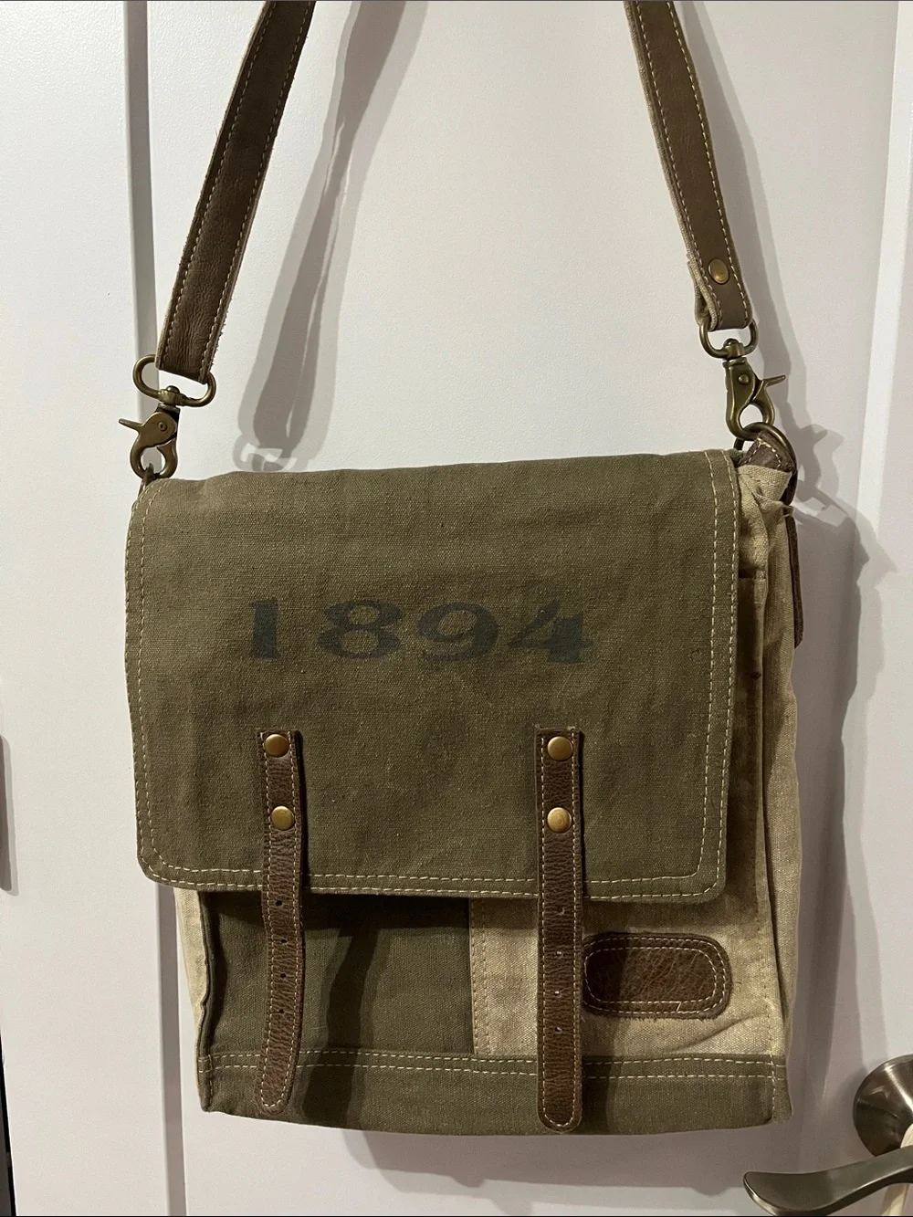 Myra brand Canvas Messenger Bag in Olive Green Crossbody